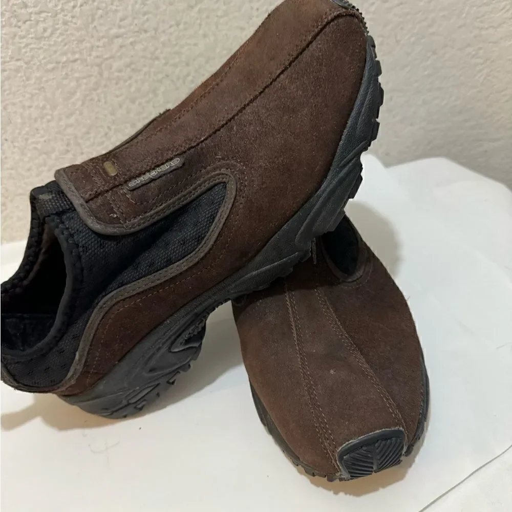 SKECHERS Men 13 Shoes Brown Suede Leather Slip On Sport Moc Lightweight Hike
